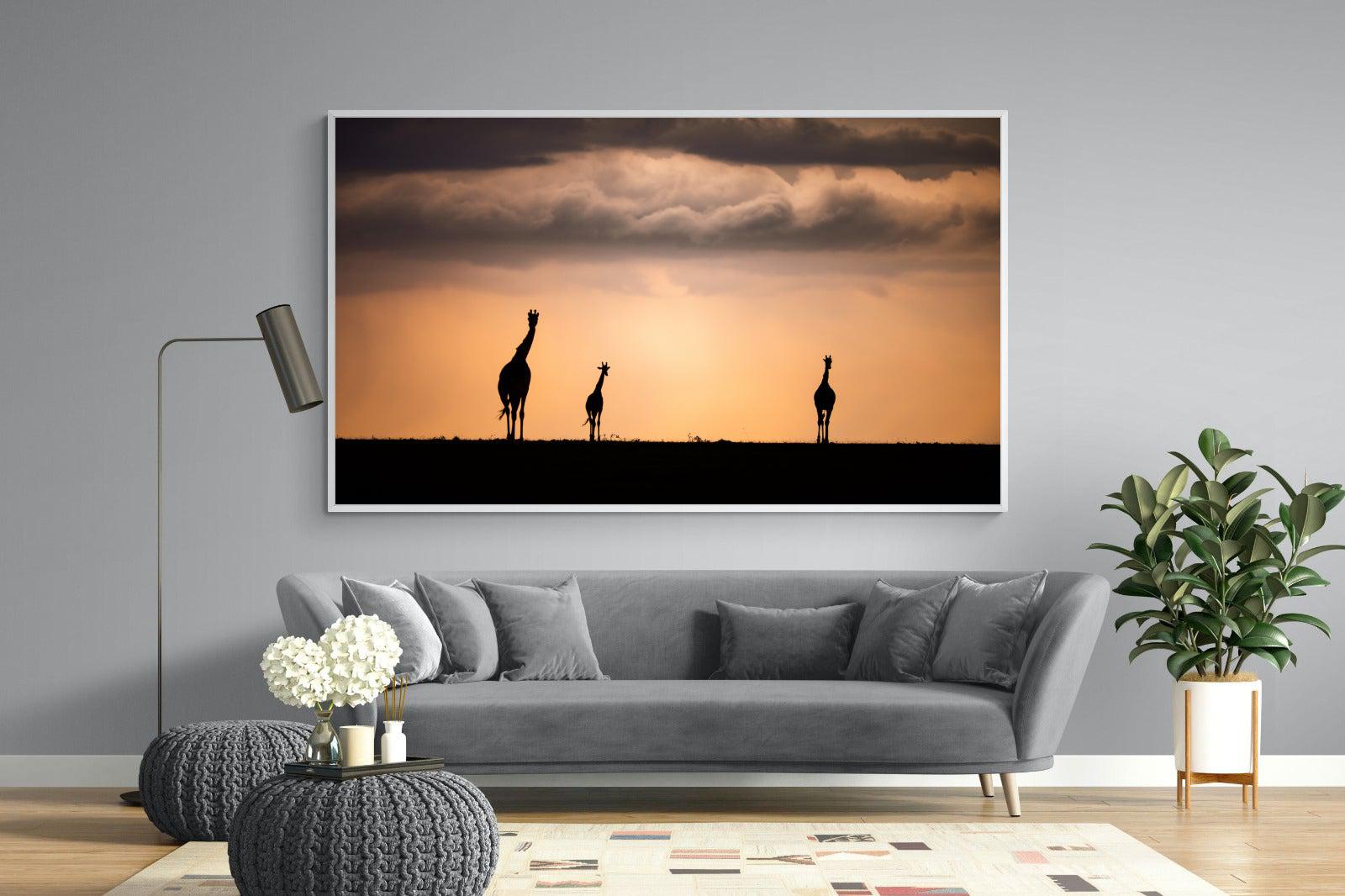Giraffe Silhouette-Wall_Art-220 x 130cm-Mounted Canvas-White-Pixalot