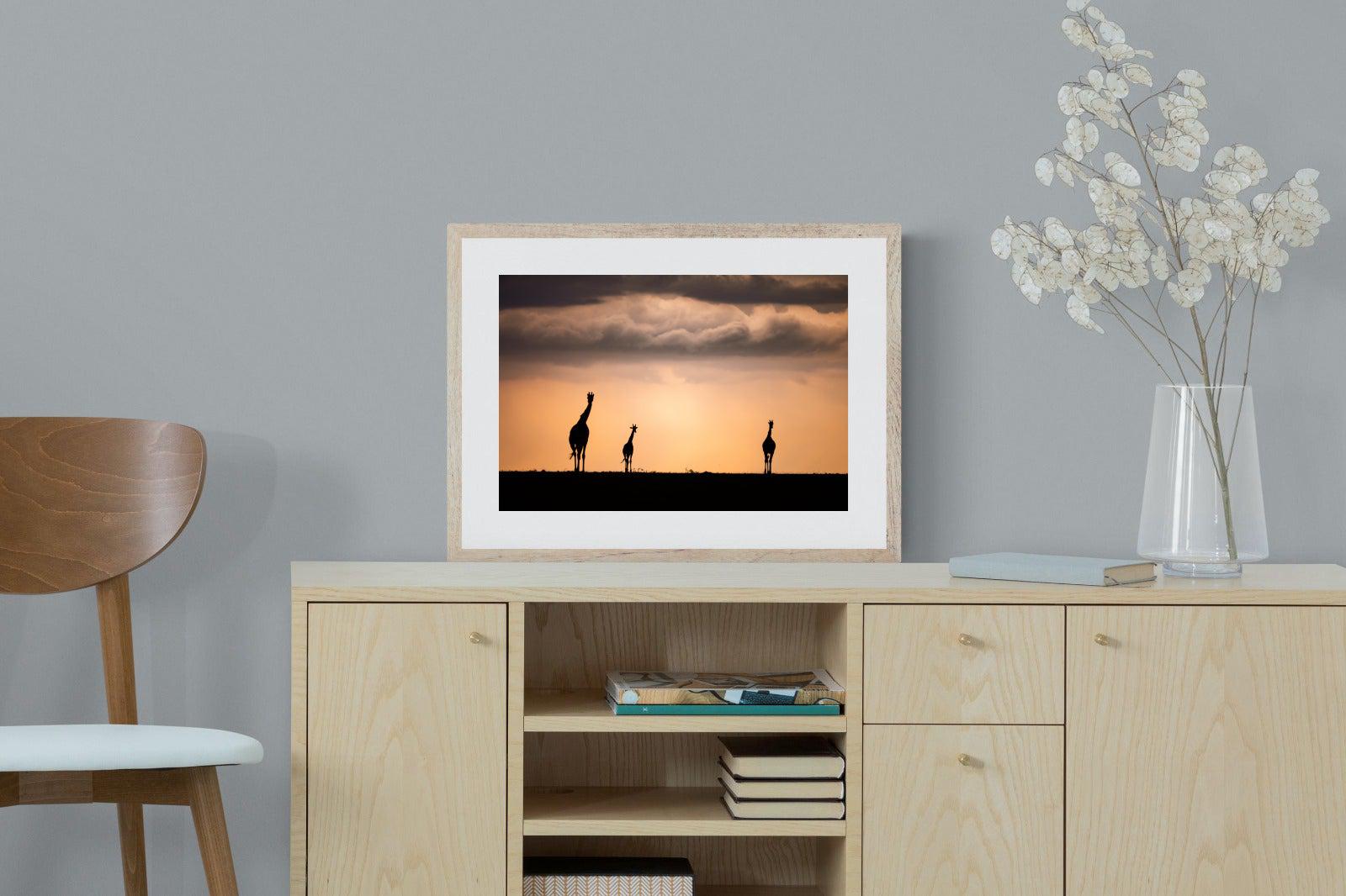 Giraffe Silhouette-Wall_Art-60 x 45cm-Framed Print-Wood-Pixalot
