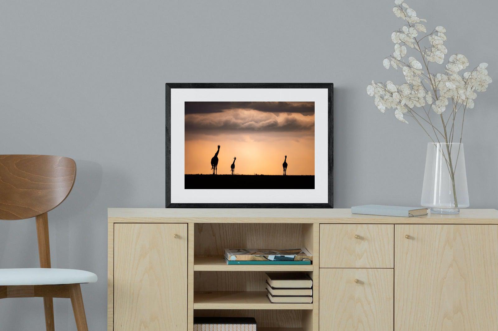 Giraffe Silhouette-Wall_Art-60 x 45cm-Framed Print-Black-Pixalot