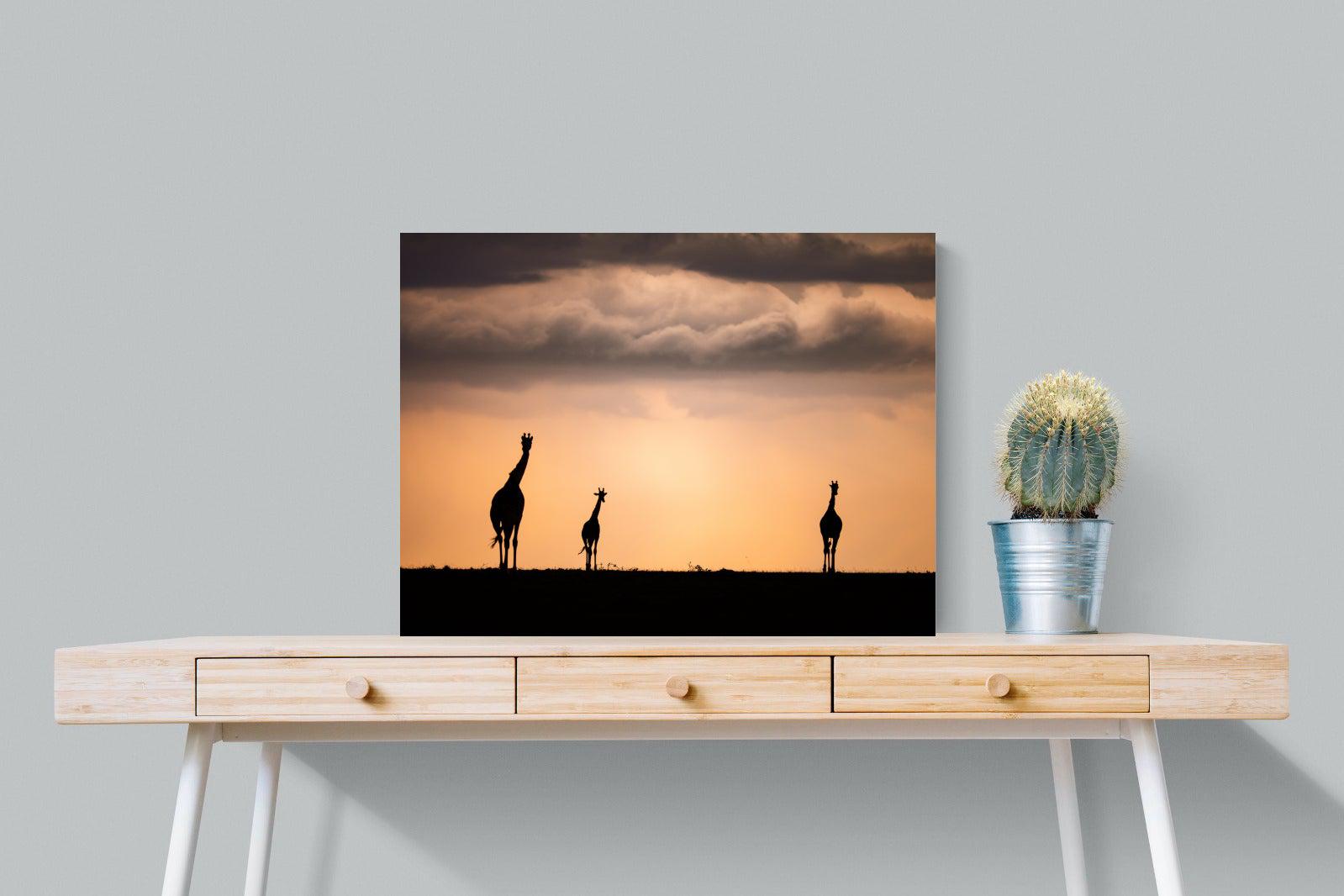 Giraffe Silhouette-Wall_Art-80 x 60cm-Mounted Canvas-No Frame-Pixalot