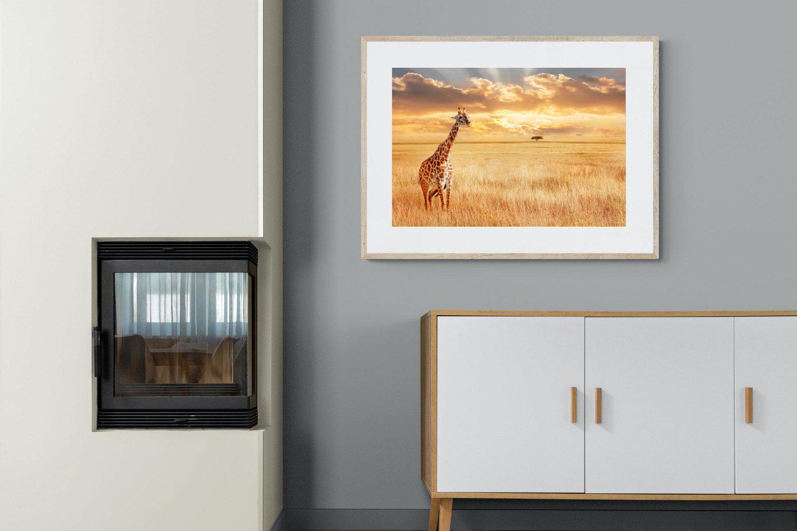 Giraffe Sunset-Wall_Art-100 x 75cm-Framed Print-Wood-Pixalot