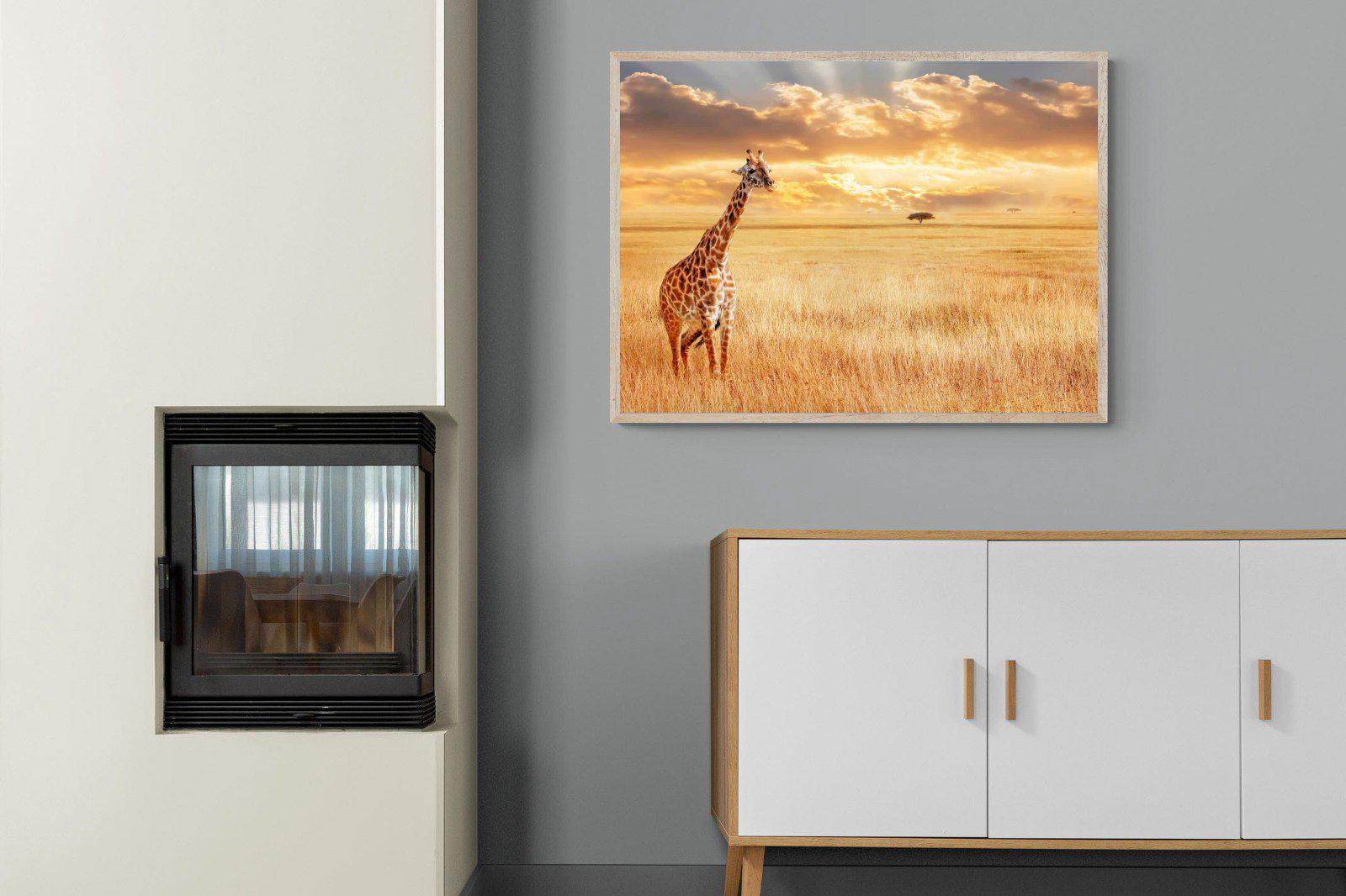 Giraffe Sunset-Wall_Art-100 x 75cm-Mounted Canvas-Wood-Pixalot