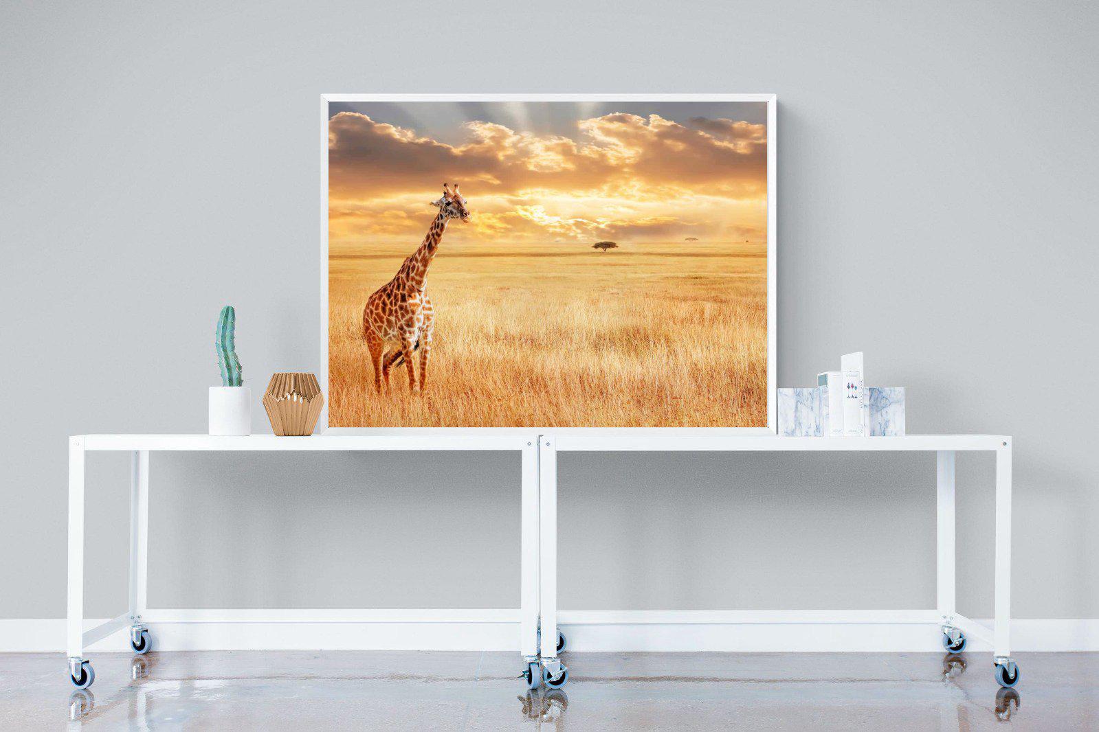 Giraffe Sunset-Wall_Art-120 x 90cm-Mounted Canvas-White-Pixalot