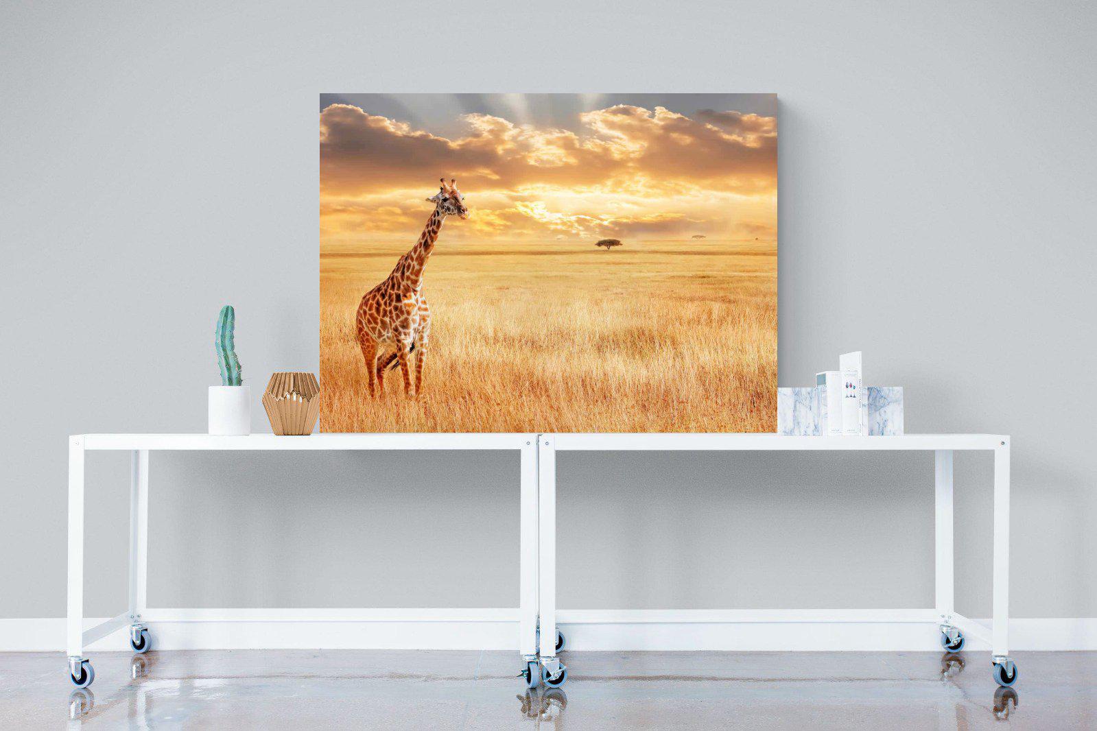Giraffe Sunset-Wall_Art-120 x 90cm-Mounted Canvas-No Frame-Pixalot
