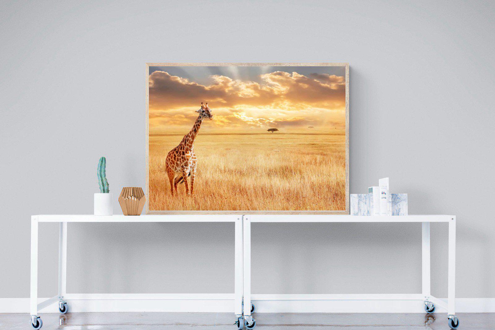 Giraffe Sunset-Wall_Art-120 x 90cm-Mounted Canvas-Wood-Pixalot