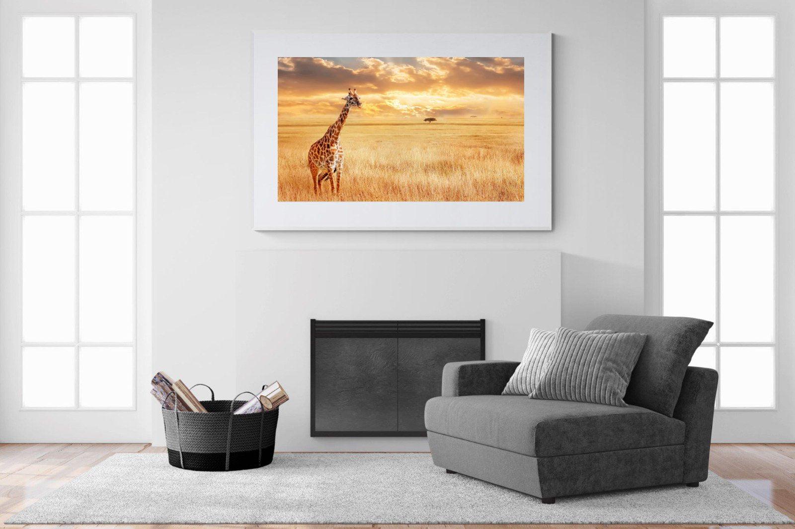 Giraffe Sunset-Wall_Art-150 x 100cm-Framed Print-White-Pixalot