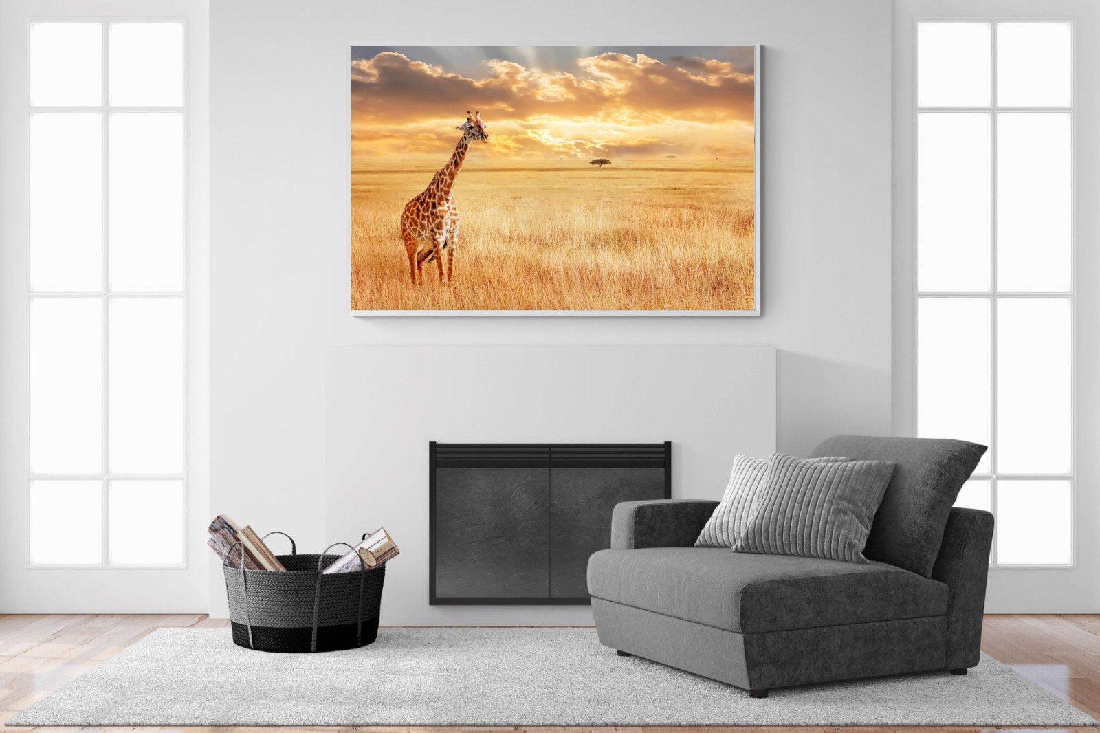 Giraffe Sunset-Wall_Art-150 x 100cm-Mounted Canvas-White-Pixalot