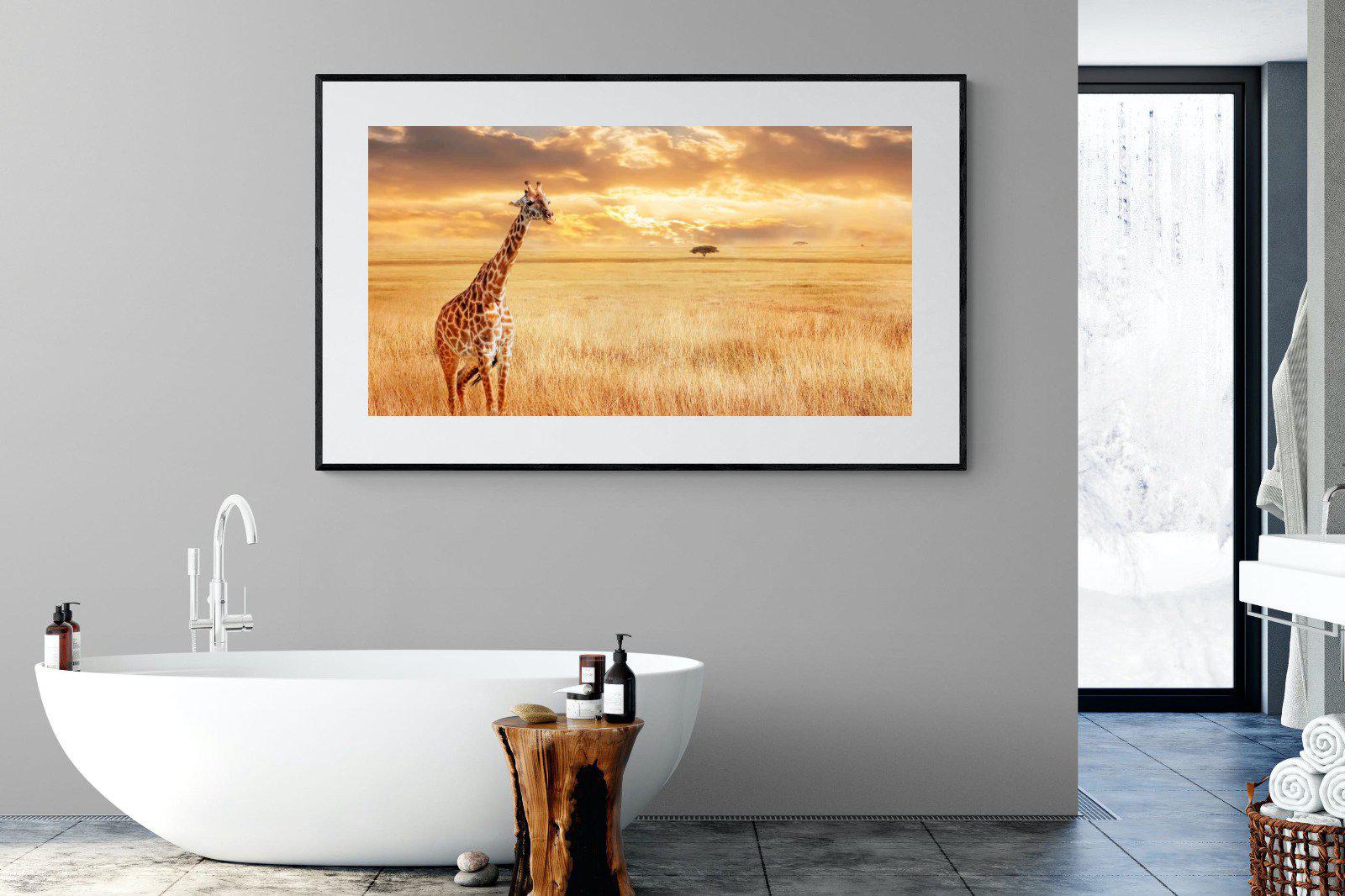 Giraffe Sunset-Wall_Art-180 x 110cm-Framed Print-Black-Pixalot