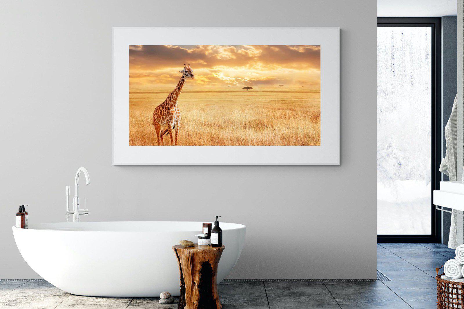 Giraffe Sunset-Wall_Art-180 x 110cm-Framed Print-White-Pixalot