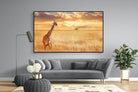 Giraffe Sunset-Wall_Art-220 x 130cm-Mounted Canvas-Black-Pixalot