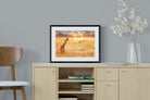 Giraffe Sunset-Wall_Art-60 x 45cm-Framed Print-Black-Pixalot