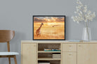 Giraffe Sunset-Wall_Art-60 x 45cm-Mounted Canvas-Black-Pixalot