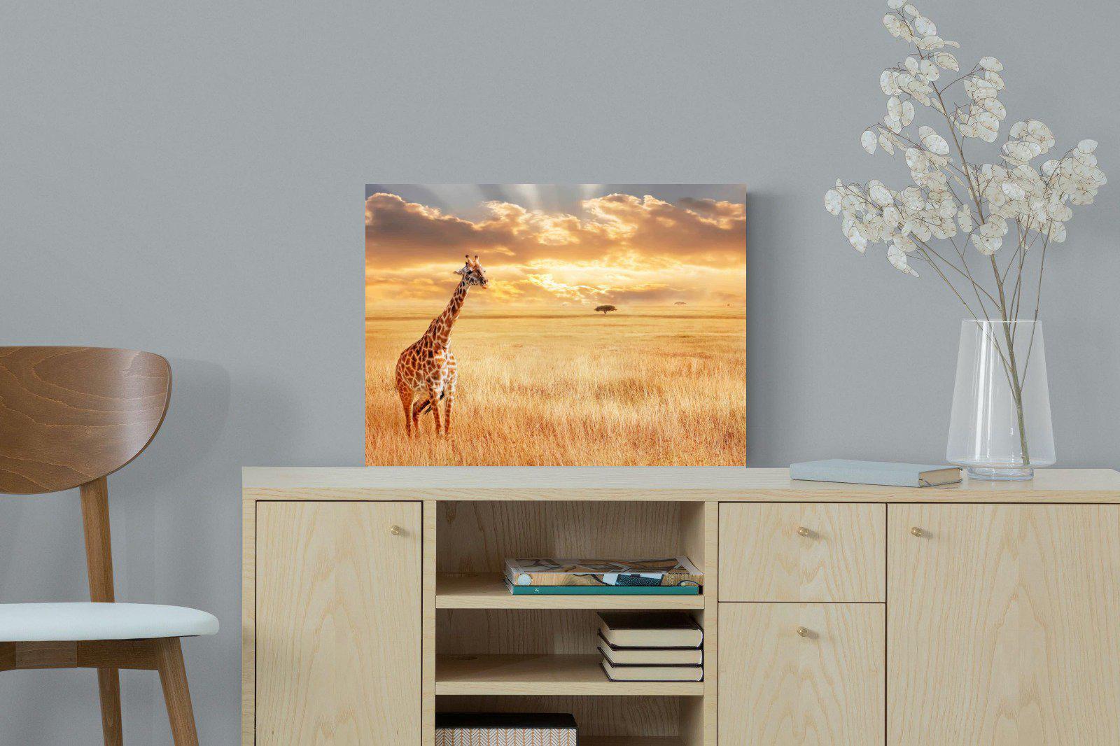 Giraffe Sunset-Wall_Art-60 x 45cm-Mounted Canvas-No Frame-Pixalot