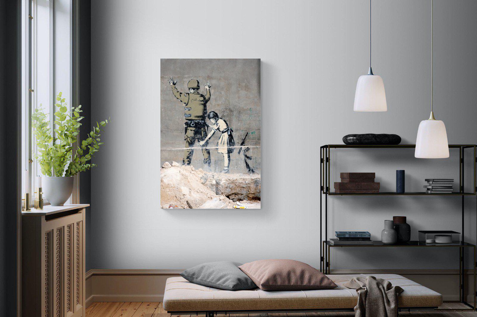 Girl Frisking Soldier-Wall_Art-100 x 150cm-Mounted Canvas-No Frame-Pixalot