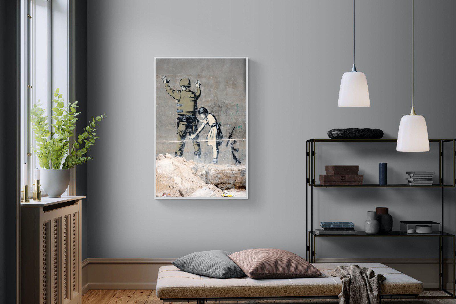 Girl Frisking Soldier-Wall_Art-100 x 150cm-Mounted Canvas-White-Pixalot