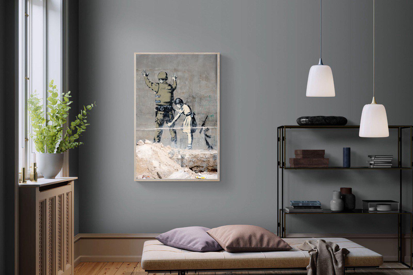 Girl Frisking Soldier-Wall_Art-100 x 150cm-Mounted Canvas-Wood-Pixalot