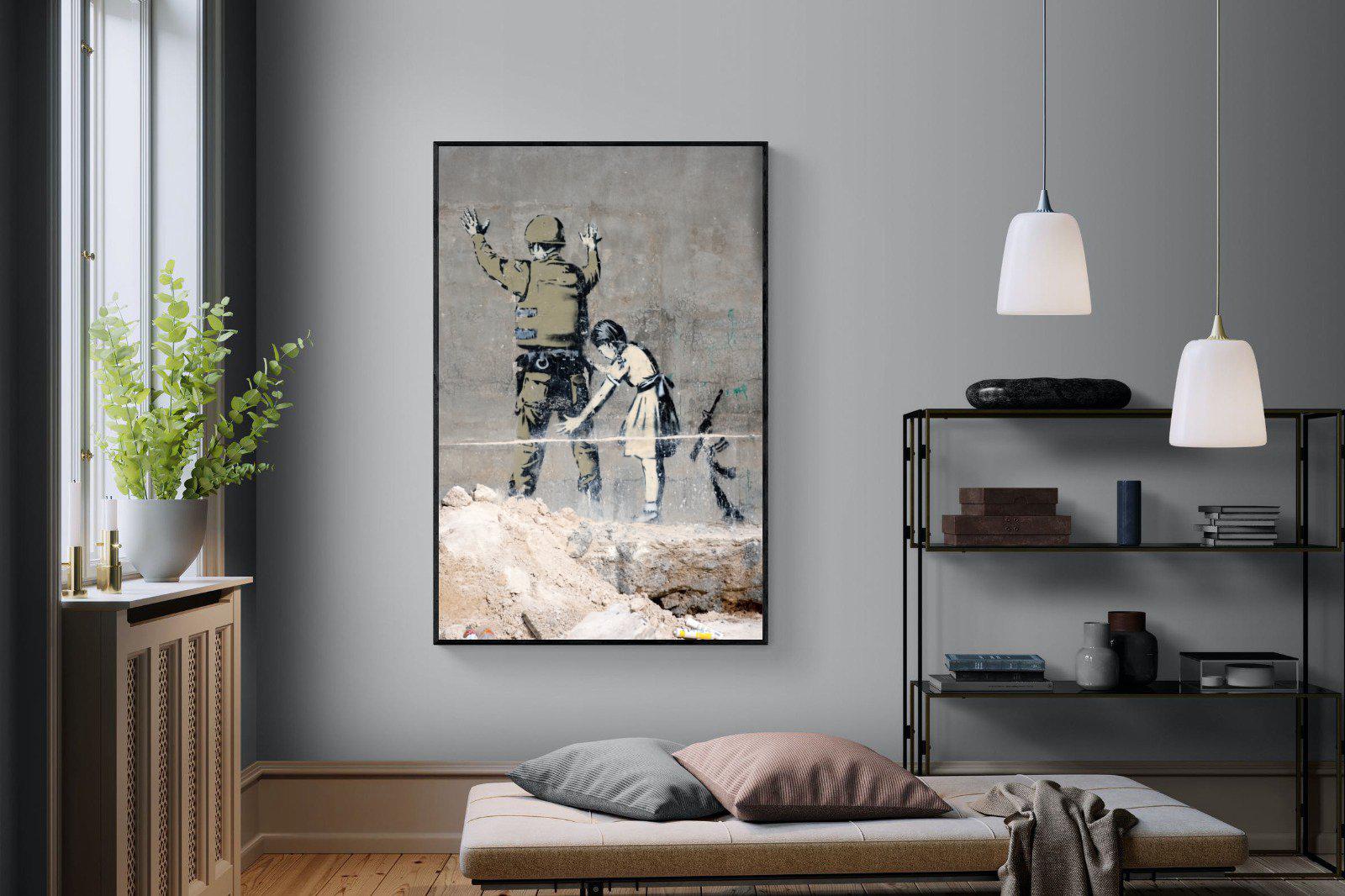 Girl Frisking Soldier-Wall_Art-120 x 180cm-Mounted Canvas-Black-Pixalot