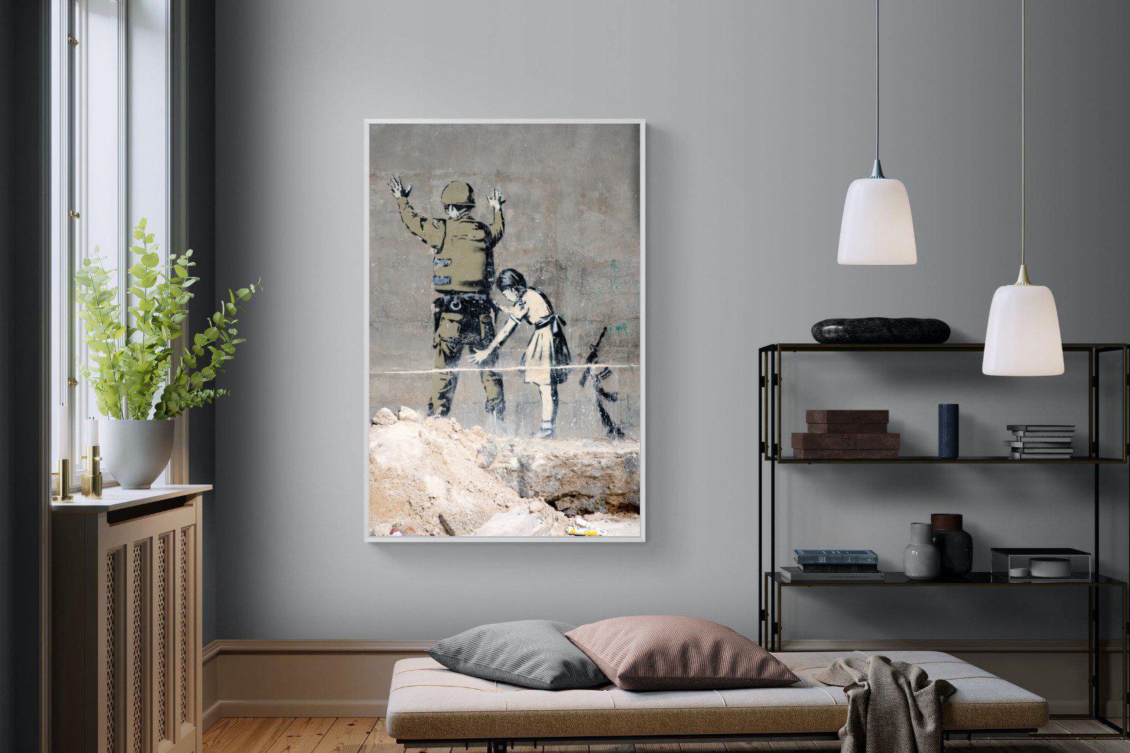 Girl Frisking Soldier-Wall_Art-120 x 180cm-Mounted Canvas-White-Pixalot