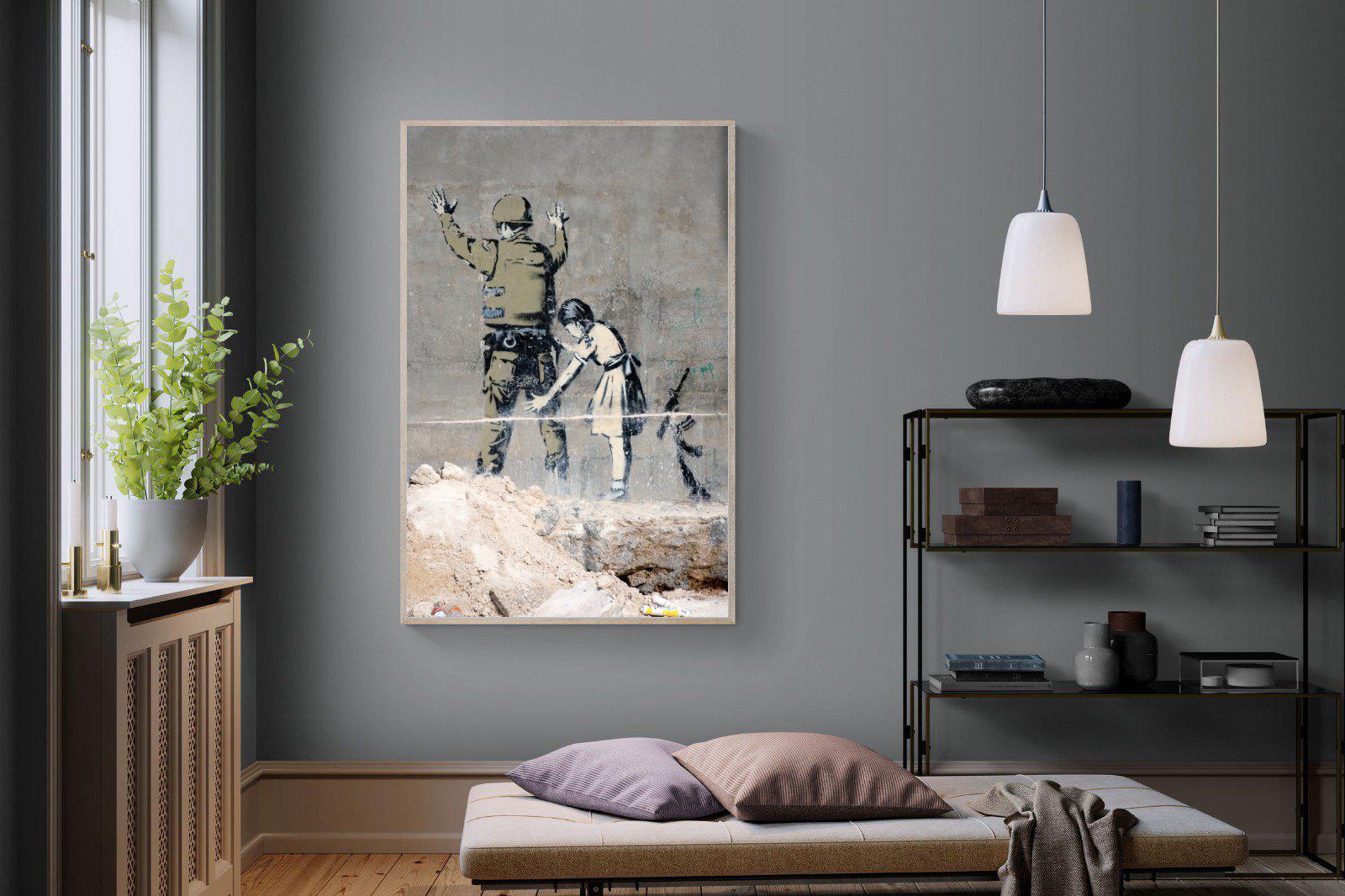 Girl Frisking Soldier-Wall_Art-120 x 180cm-Mounted Canvas-Wood-Pixalot