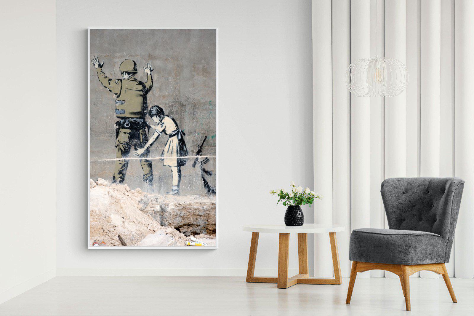 Girl Frisking Soldier-Wall_Art-130 x 220cm-Mounted Canvas-White-Pixalot