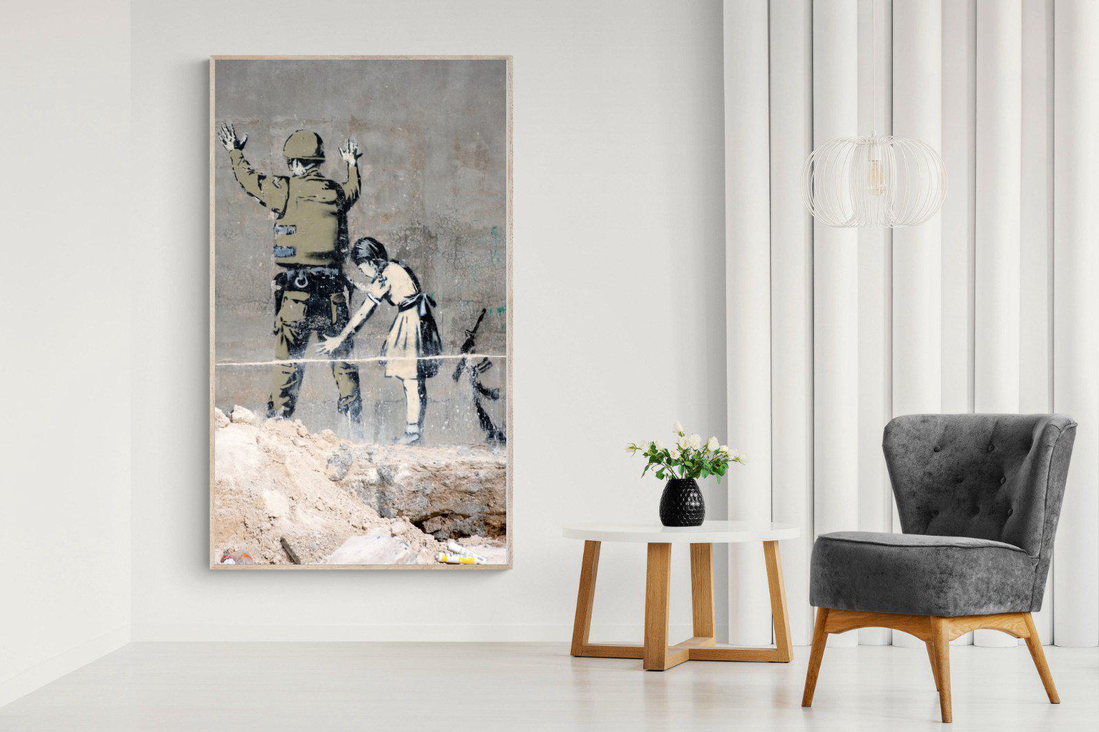 Girl Frisking Soldier-Wall_Art-130 x 220cm-Mounted Canvas-Wood-Pixalot
