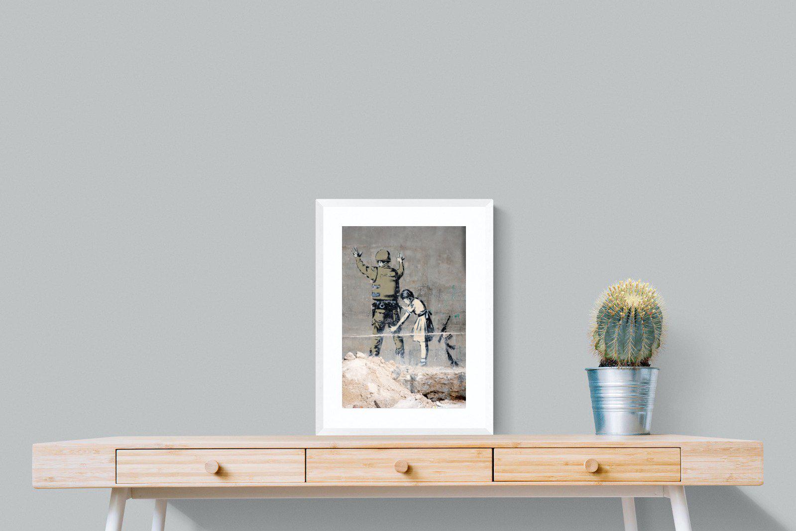 Girl Frisking Soldier-Wall_Art-45 x 60cm-Framed Print-White-Pixalot