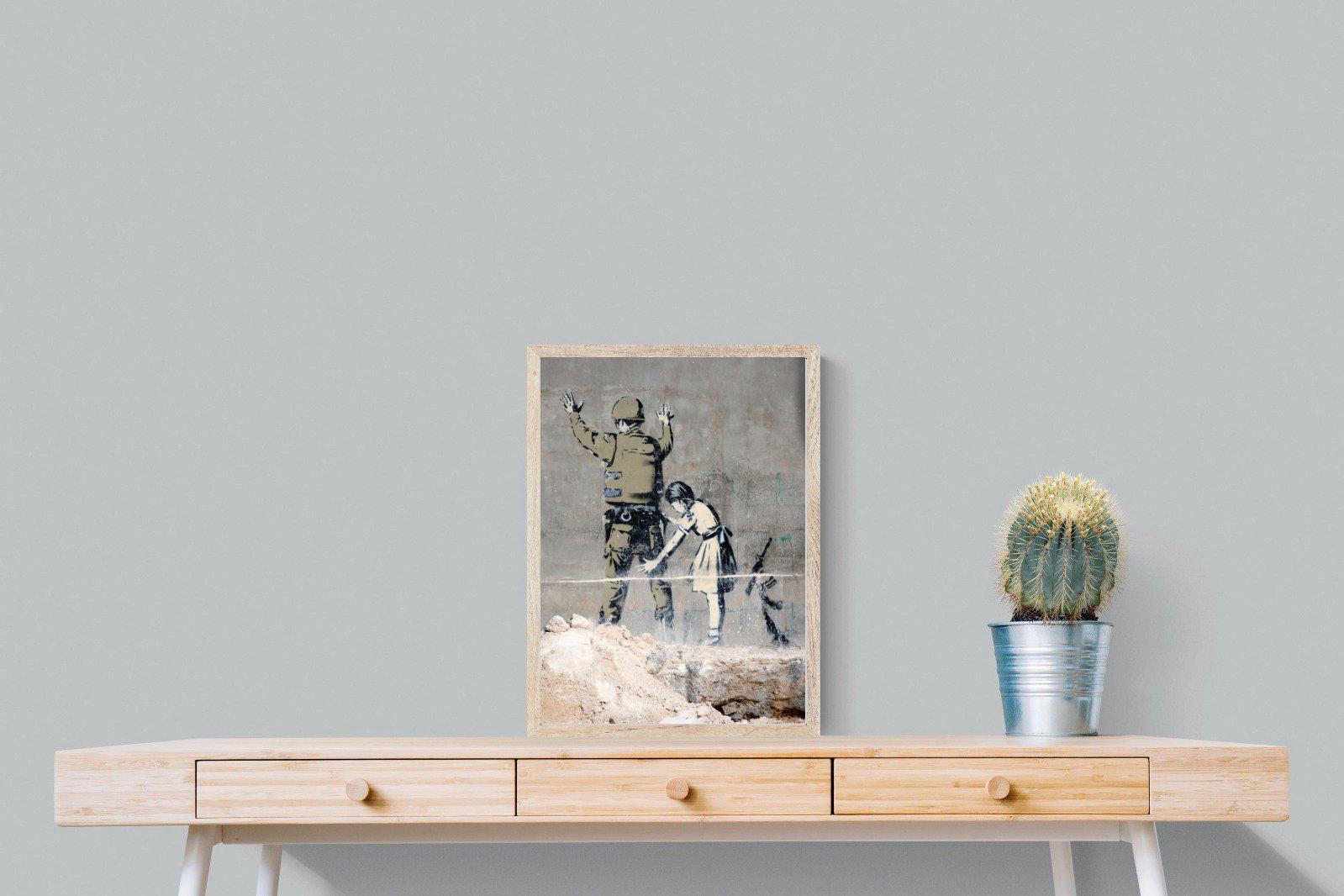 Girl Frisking Soldier-Wall_Art-45 x 60cm-Mounted Canvas-Wood-Pixalot