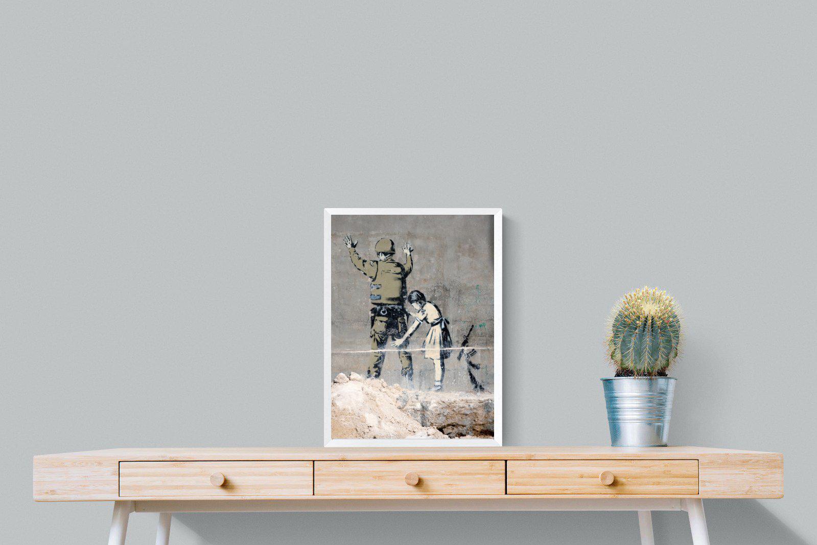 Girl Frisking Soldier-Wall_Art-45 x 60cm-Mounted Canvas-White-Pixalot