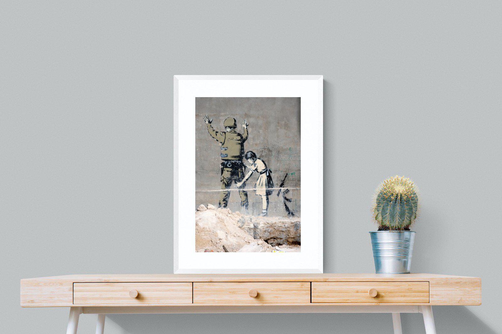Girl Frisking Soldier-Wall_Art-60 x 80cm-Framed Print-White-Pixalot