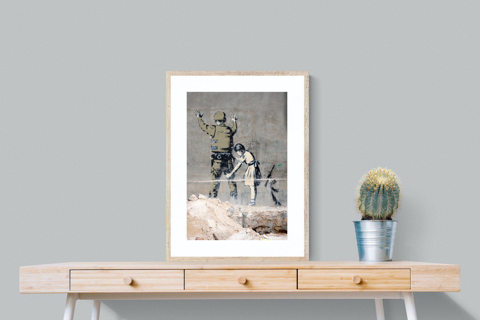 Girl Frisking Soldier-Wall_Art-60 x 80cm-Framed Print-Wood-Pixalot