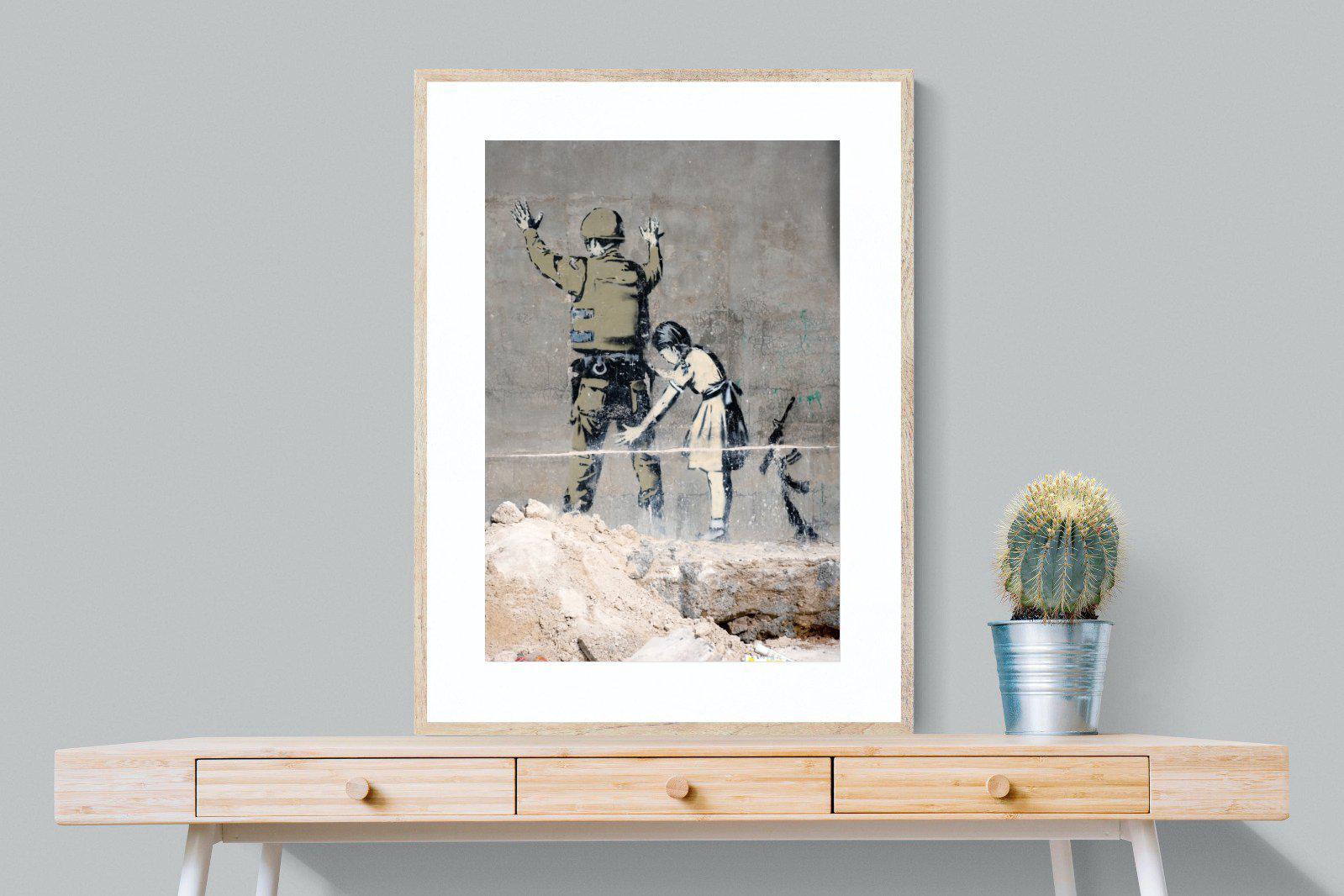 Girl Frisking Soldier-Wall_Art-75 x 100cm-Framed Print-Wood-Pixalot