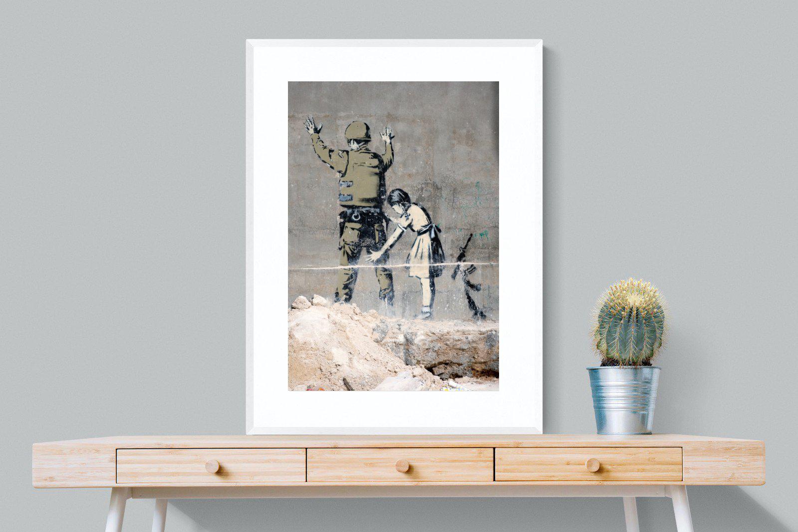 Girl Frisking Soldier-Wall_Art-75 x 100cm-Framed Print-White-Pixalot