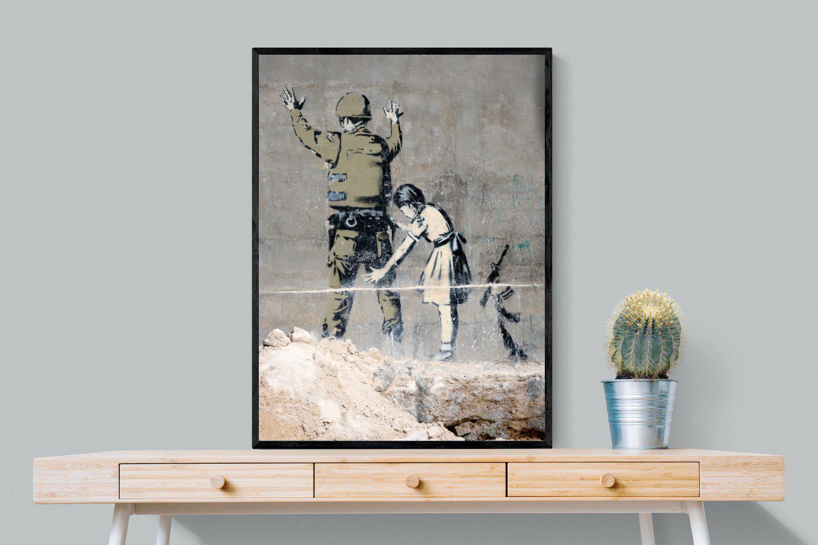 Girl Frisking Soldier-Wall_Art-75 x 100cm-Mounted Canvas-Black-Pixalot