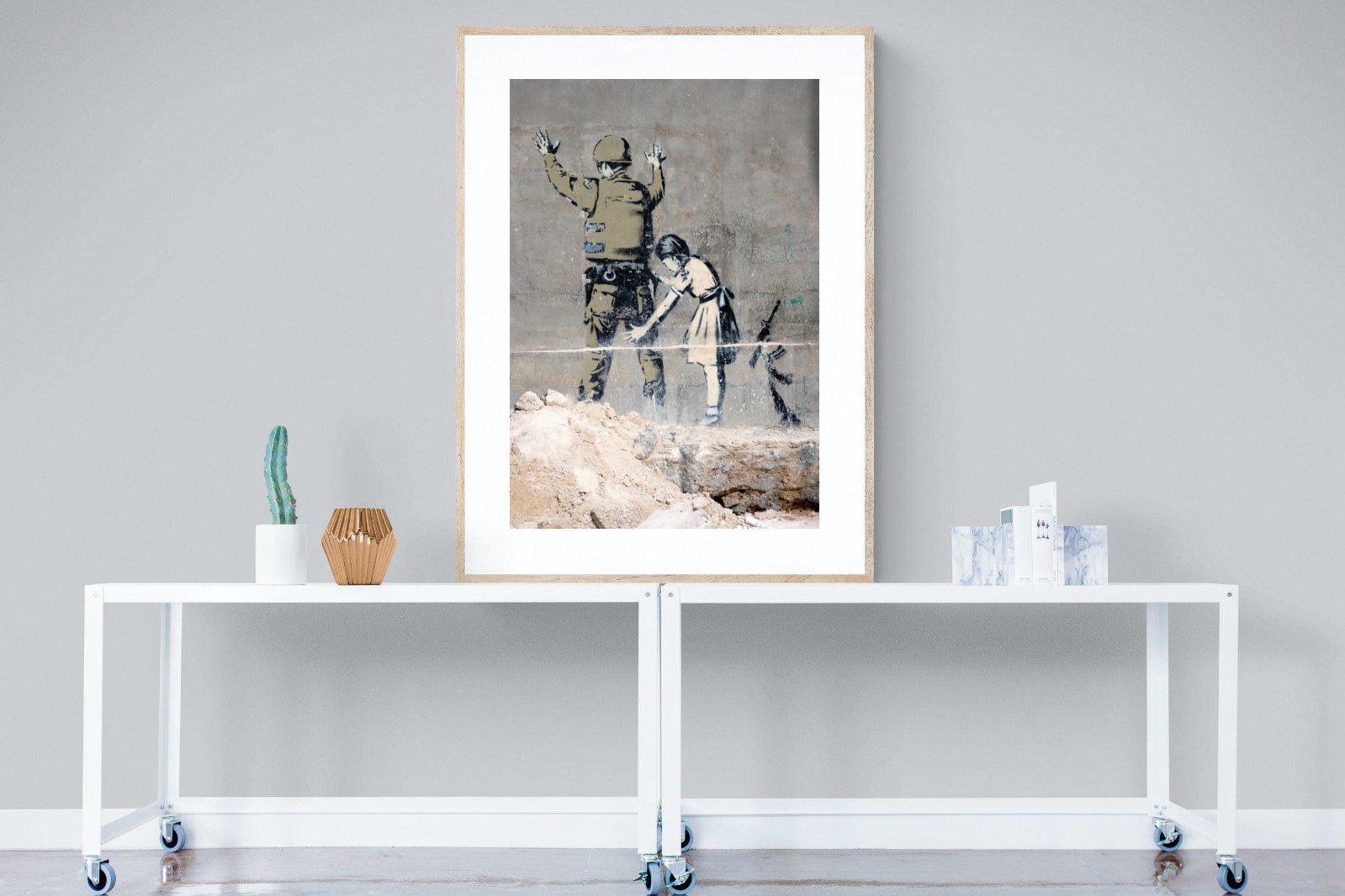 Girl Frisking Soldier-Wall_Art-90 x 120cm-Framed Print-Wood-Pixalot