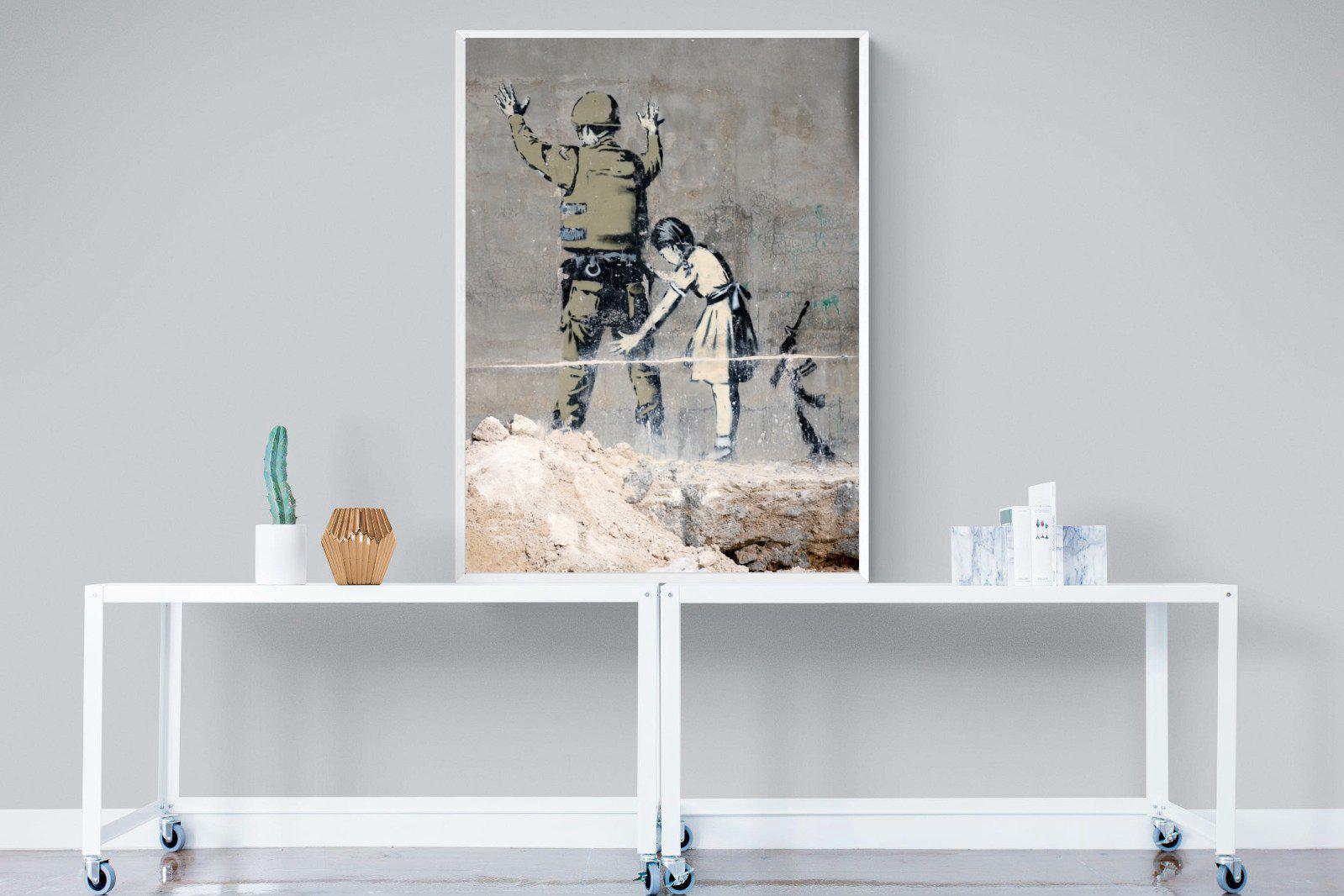 Girl Frisking Soldier-Wall_Art-90 x 120cm-Mounted Canvas-White-Pixalot