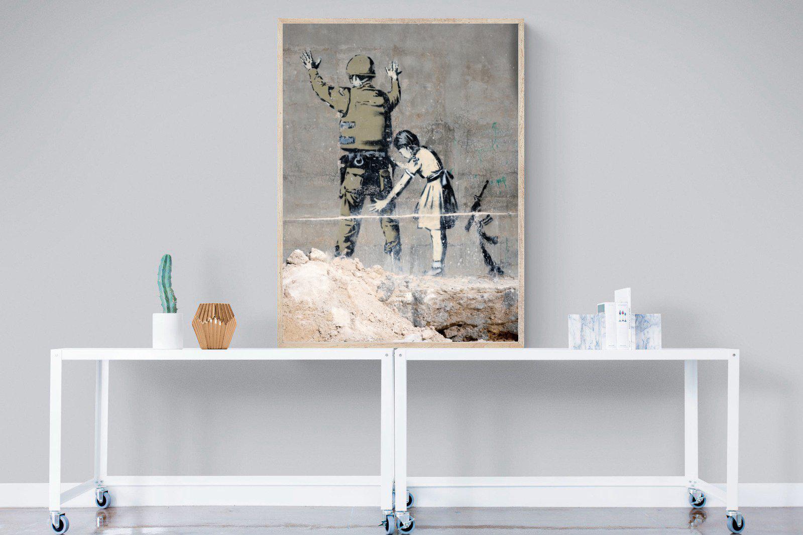 Girl Frisking Soldier-Wall_Art-90 x 120cm-Mounted Canvas-Wood-Pixalot