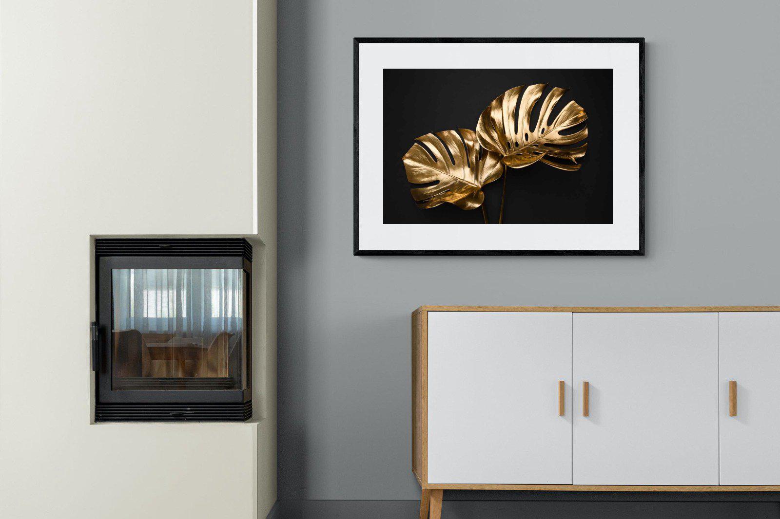 Gold Leaf-Wall_Art-100 x 75cm-Framed Print-Black-Pixalot