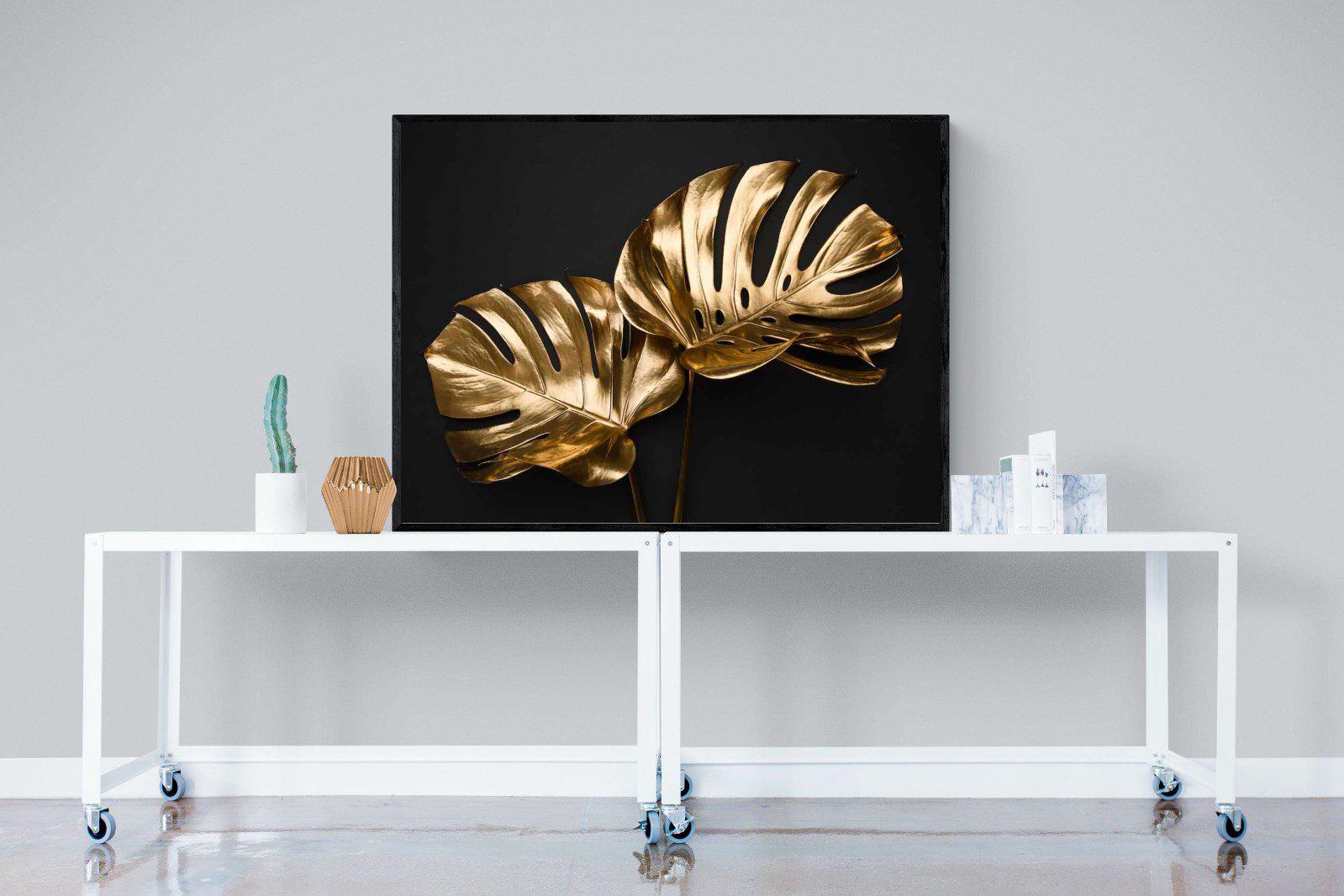 Gold Leaf-Wall_Art-120 x 90cm-Mounted Canvas-Black-Pixalot