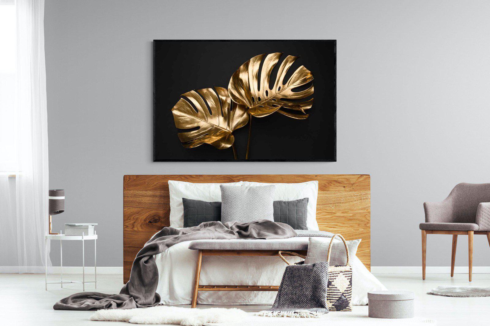 Gold Leaf-Wall_Art-150 x 100cm-Mounted Canvas-Black-Pixalot