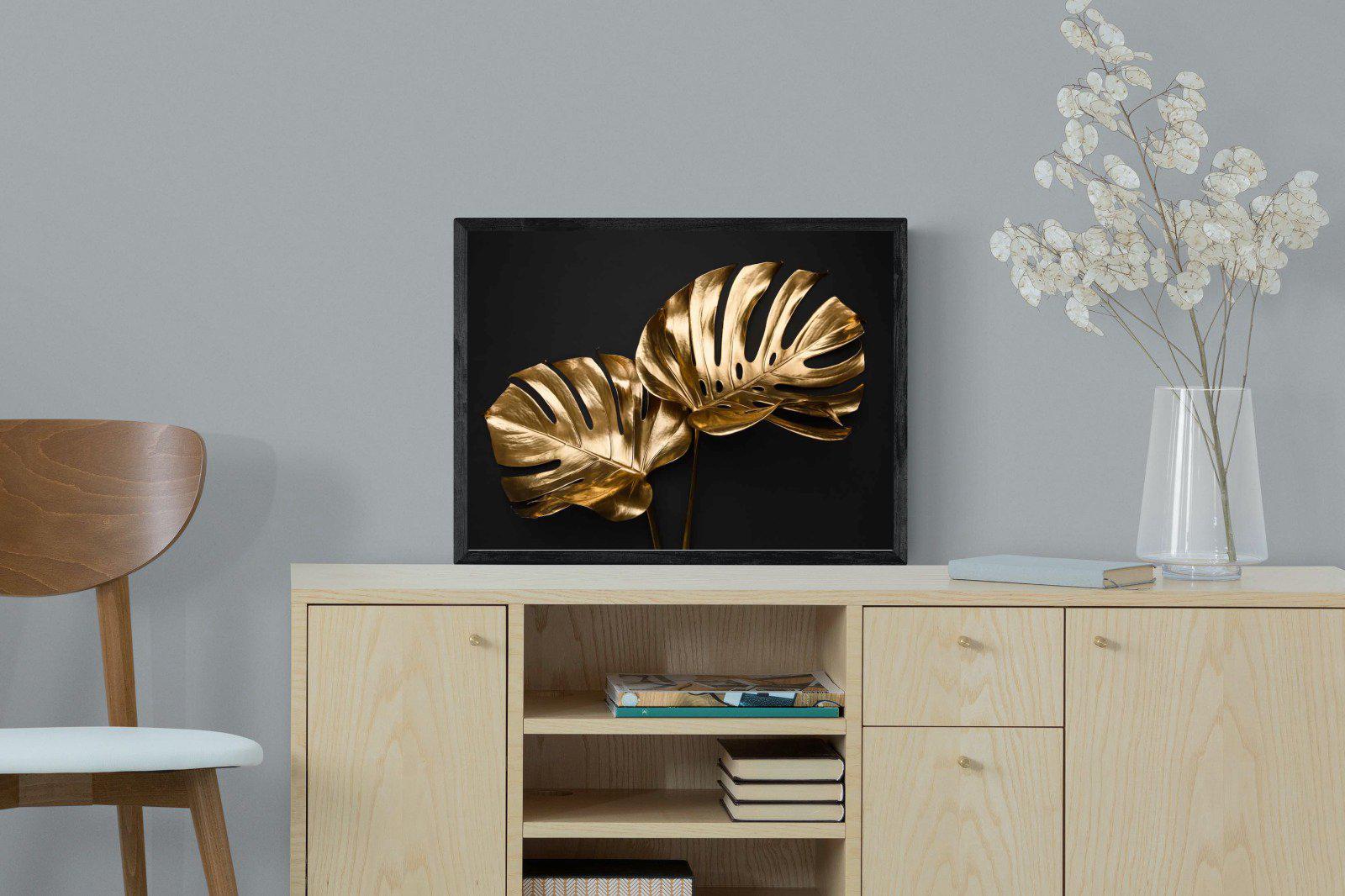 Gold Leaf-Wall_Art-60 x 45cm-Mounted Canvas-Black-Pixalot