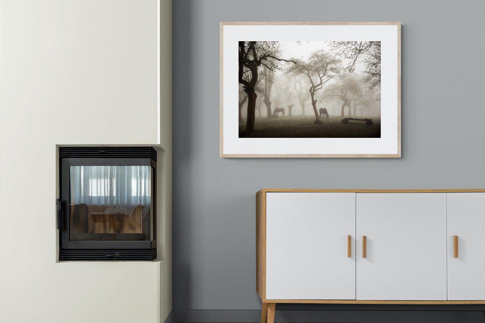Grazing in the Fog-Wall_Art-100 x 75cm-Framed Print-Wood-Pixalot