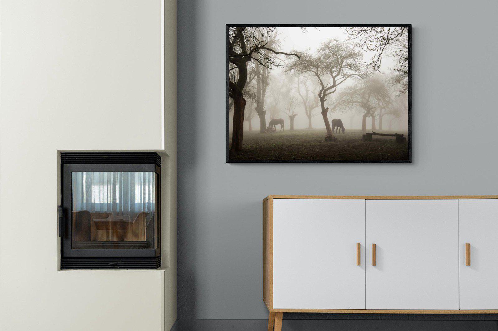 Grazing in the Fog-Wall_Art-100 x 75cm-Mounted Canvas-Black-Pixalot
