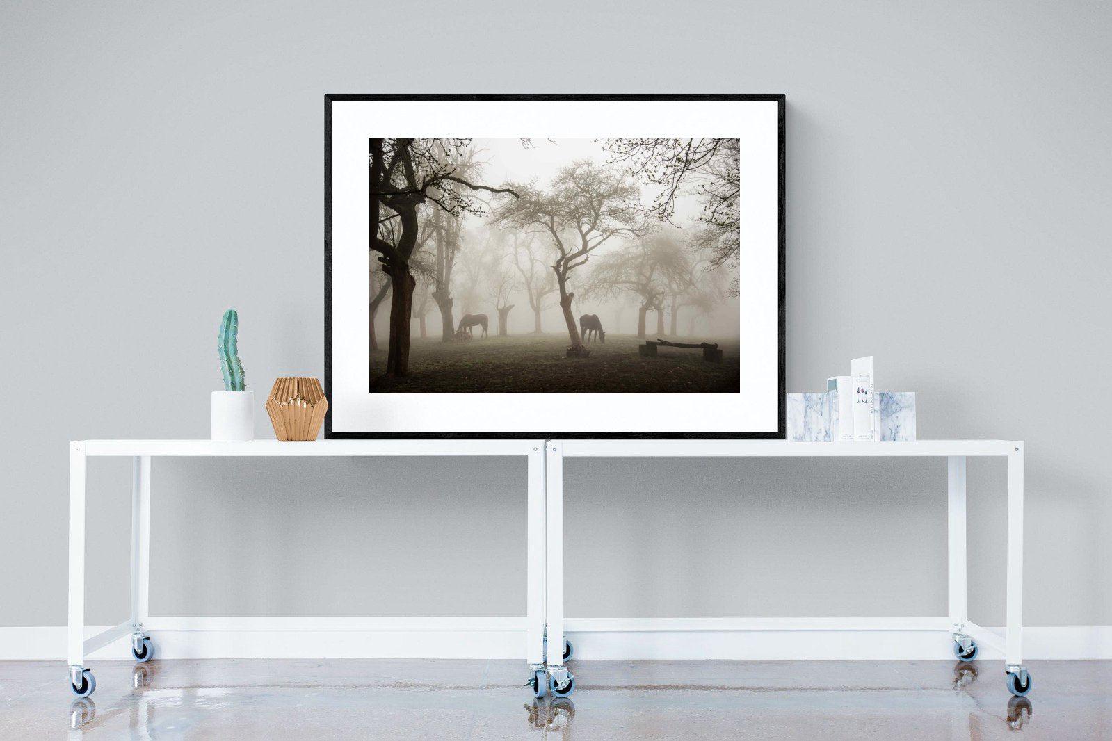Grazing in the Fog-Wall_Art-120 x 90cm-Framed Print-Black-Pixalot