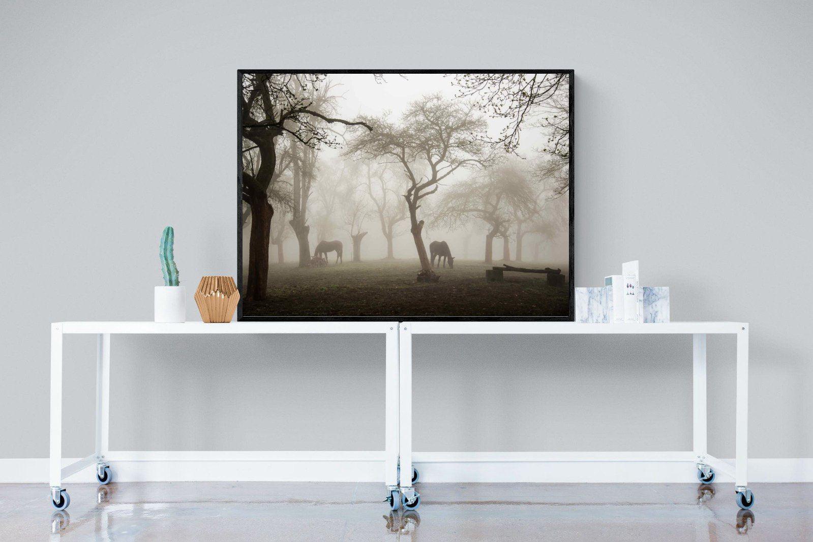 Grazing in the Fog-Wall_Art-120 x 90cm-Mounted Canvas-Black-Pixalot