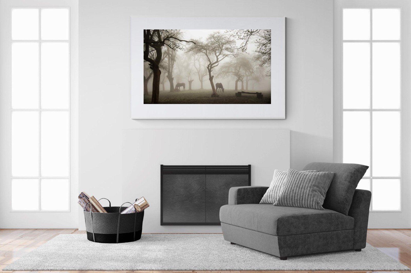 Grazing in the Fog-Wall_Art-150 x 100cm-Framed Print-White-Pixalot
