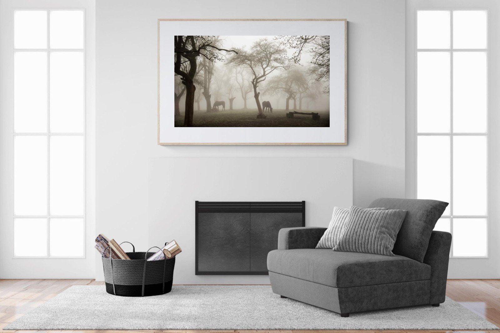 Grazing in the Fog-Wall_Art-150 x 100cm-Framed Print-Wood-Pixalot