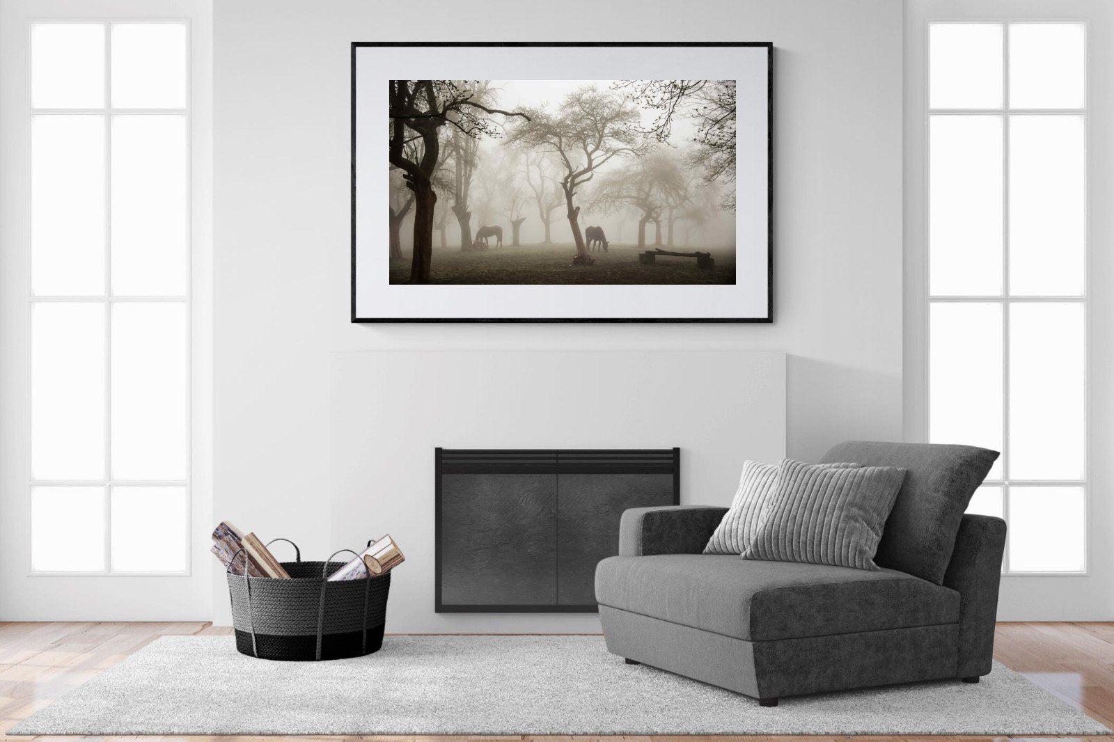 Grazing in the Fog-Wall_Art-150 x 100cm-Framed Print-Black-Pixalot