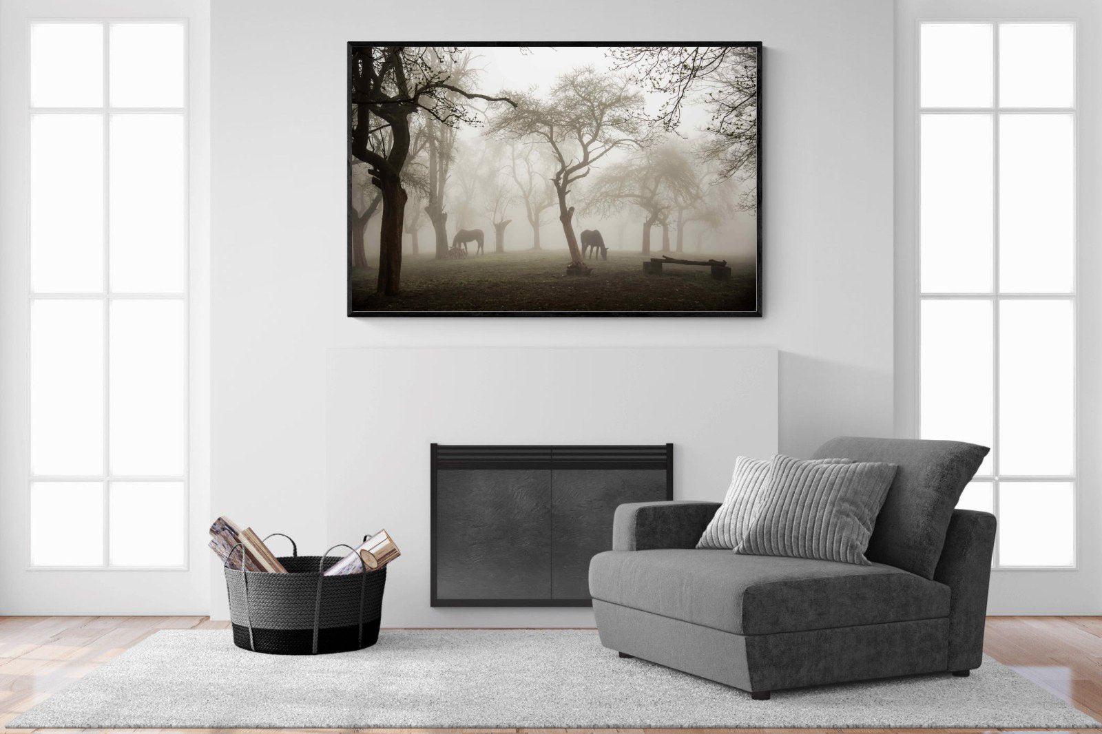 Grazing in the Fog-Wall_Art-150 x 100cm-Mounted Canvas-Black-Pixalot