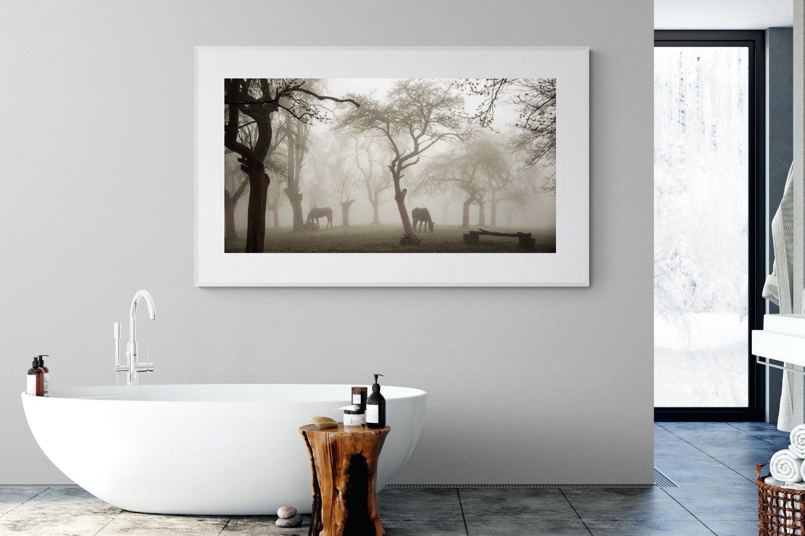 Grazing in the Fog-Wall_Art-180 x 110cm-Framed Print-White-Pixalot