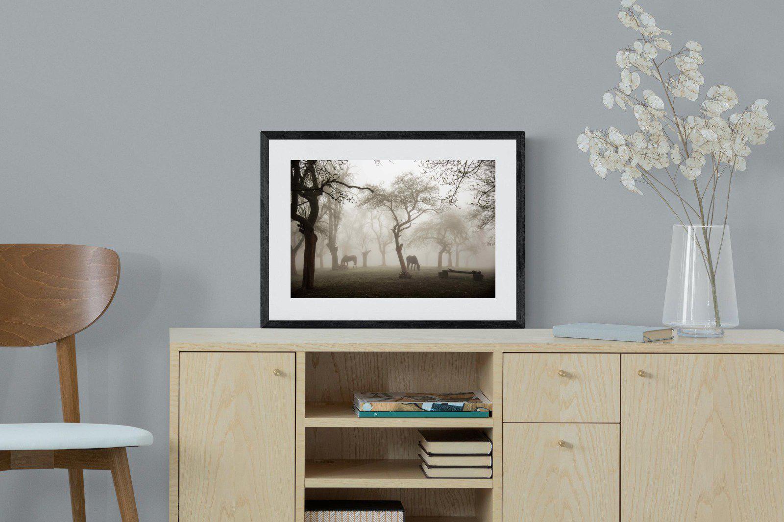 Grazing in the Fog-Wall_Art-60 x 45cm-Framed Print-Black-Pixalot